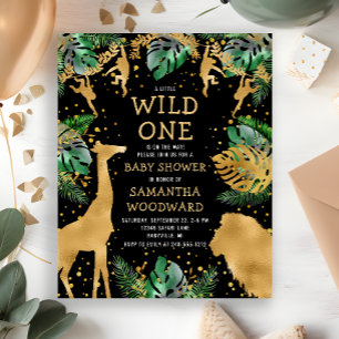 Budget Safari Baby Shower Einladung Schwarz Gold