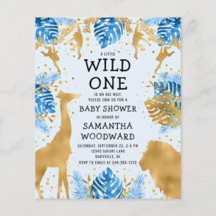 Budget Safari Blue Gold Boy Baby Shower Einladung