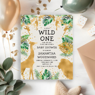 Budget Safari Grün Gold Ecru Babyshower-Einladung