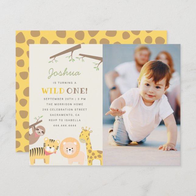 Budget Safari Tiere Wild ein Foto 1. Geburtstag (Vorne/Hinten)