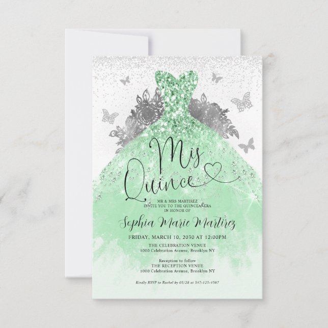 Budget Sage Green Dress Mis Quince Quinceañera (Vorderseite)