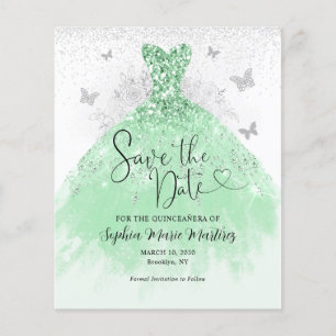 Budget Sage Green Dress Quinceañera Save the Date