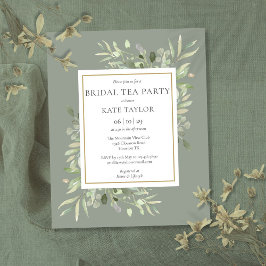 Budget Sage Green Foliage Bridal Tee Party Einladu