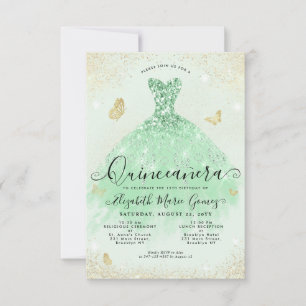 Budget Sage Green Gold Glitzer Gozo Quinceanera Mitteilungskarte