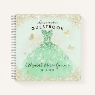 Budget Sage Green Gold Quinceanera Gästebuch Notizbuch
