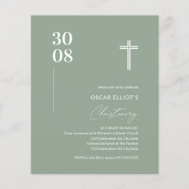 Budget Sage Green Minimalistisch Christening Einla