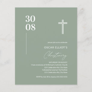 Budget Sage Green Minimalistisch Christening Einla