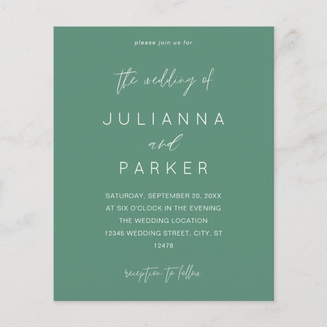 Budget Sage Green MOD Calligraphy Wedding Flyer (Vorne)