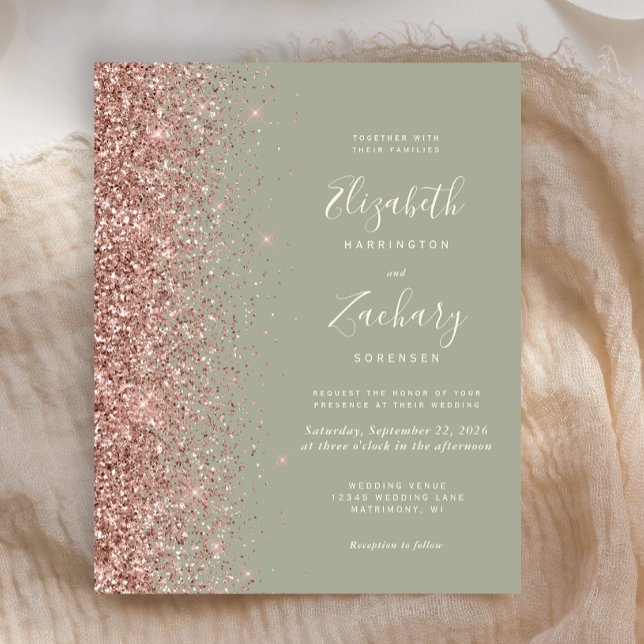Budget Sage Green Rose Gold Glitzer Hochzeit (Von Creator hochgeladen)