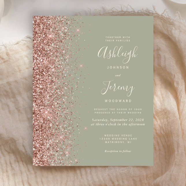 Budget Sage Green Rose Gold Glitzer Hochzeit (Von Creator hochgeladen)