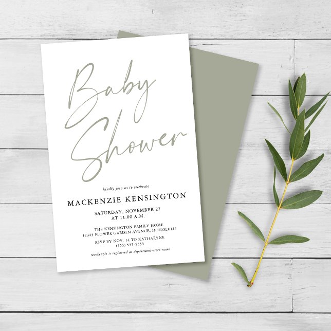 Budget Sage Green Simple Script Baby Dusche FLYER (Von Creator hochgeladen)