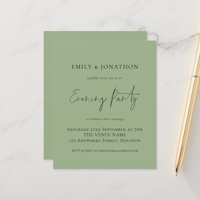 Budget Sage Green Wedding Abend Party Einladung (Vorderseite/Rückseite Beispiel)