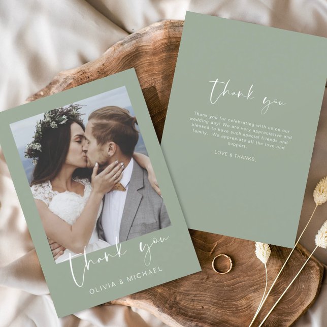 Budget Sage Green Wedding Dankeschön Karte (Von Creator hochgeladen)