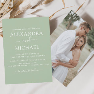 Budget Sage Grün Hochzeit mit Foto-Einladung Flyer