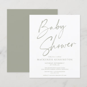 Budget Sage Olivgrün Schrift Baby Shower Einladung