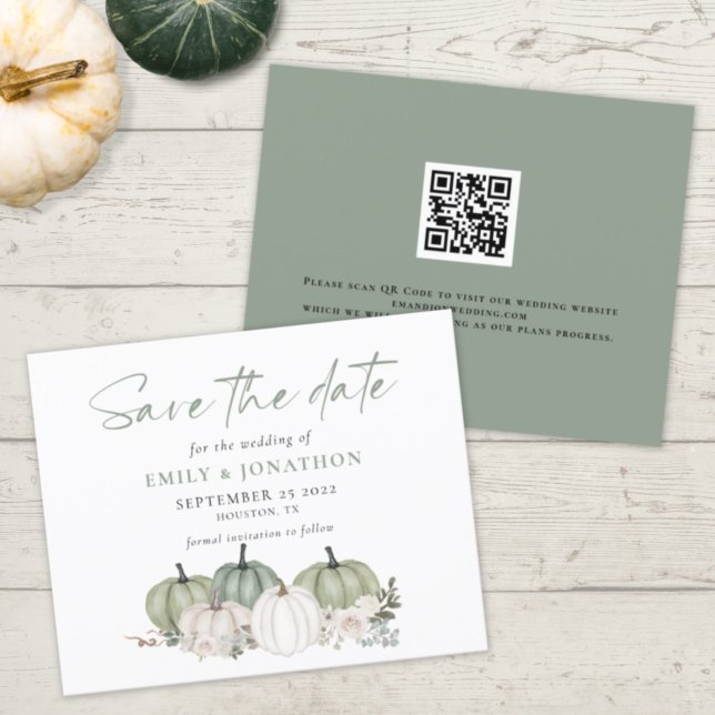 Budget Sage Pumpkins Florals QR-Code Save the Date (Von Creator hochgeladen)