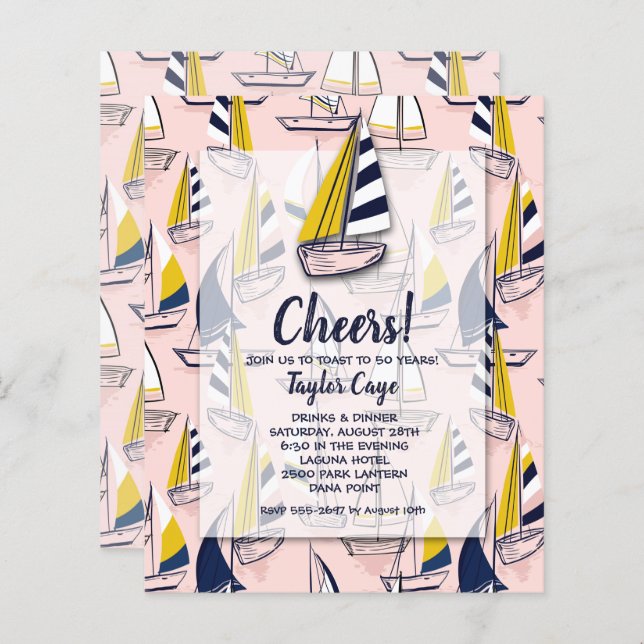 Budget Sailboats Nautical Birthday Einladungen (Vorne/Hinten)