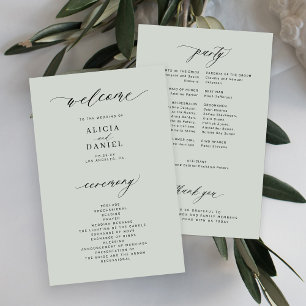 Budget Salbeigrün elegantes Hochzeitsprogramm