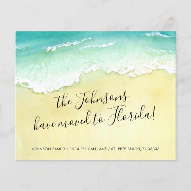 Budget Sandy Beach Ocean Waves New Address Card (Vorderseite)