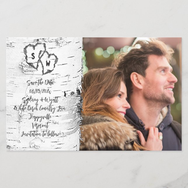 Budget Save the Date Birch Tree Hearts Foto Flyer (Vorne)
