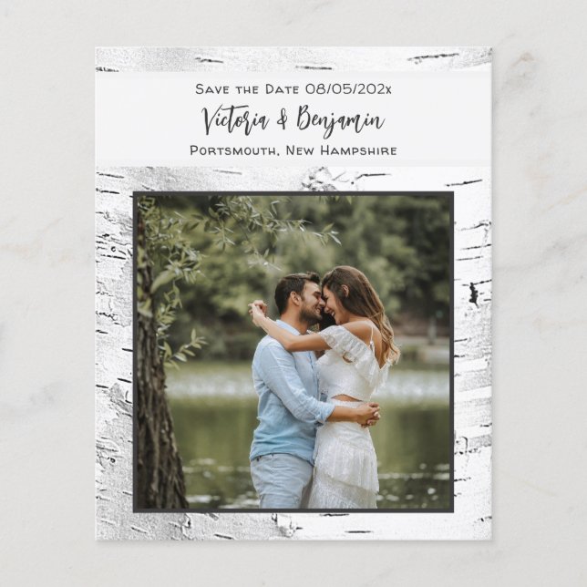 Budget Save the Date Birkenherzen Foto Hochformat Flyer (Vorne)