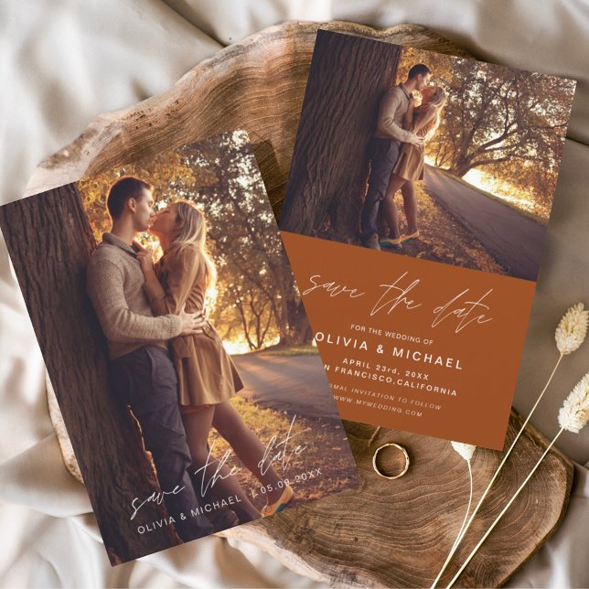 Budget Save the Date Burnt Orange Wedding Foto Flyer (Von Creator hochgeladen)