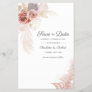 Budget Save The Date Modern Pampas Gras Floral Flyer