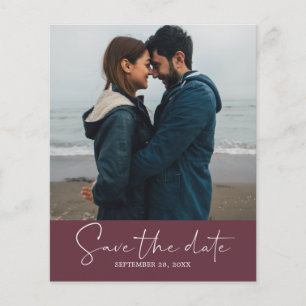 Budget Save the Date Script Burgundy Foto Flyer