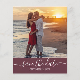 Budget Save the Date Script Burgundy Foto Flyer