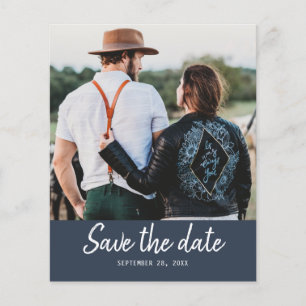 Budget Save the Date Script Dark Blue Foto Flyer