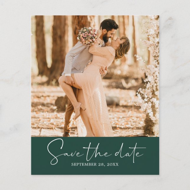 Budget Save the Date Script Dark Green Foto Flyer (Vorne)