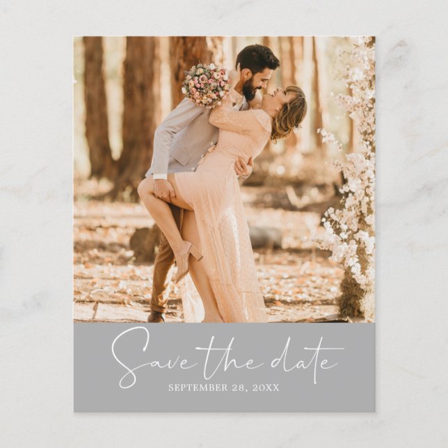 Budget Save the Date Script Silver Gray Foto Flyer (Vorne)