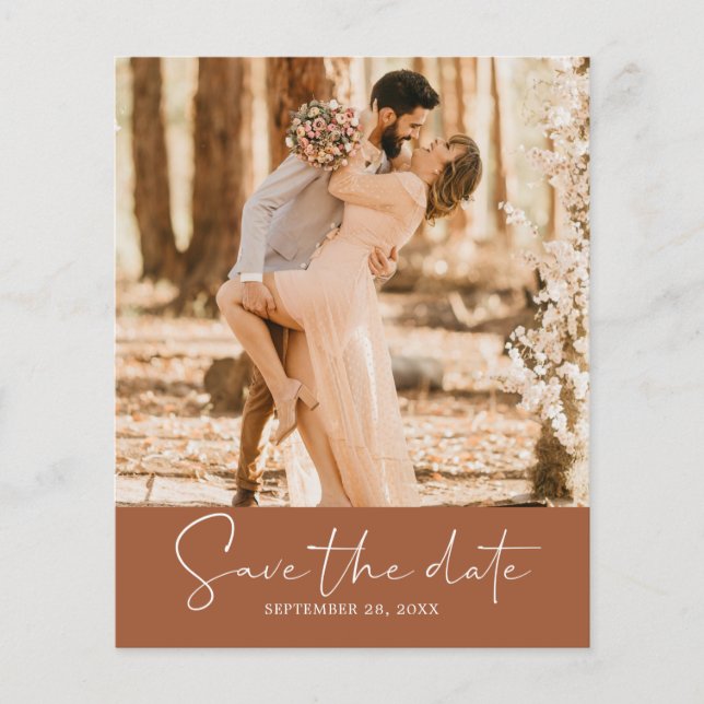 Budget Save the Date Script TerraCotta Foto Flyer (Vorne)
