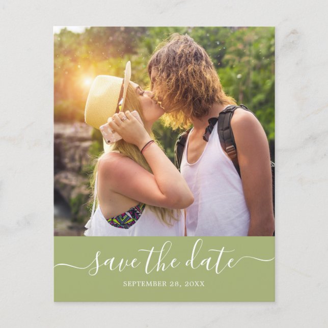 Budget Save the Date Skript Leaf Green Foto Flyer (Vorne)
