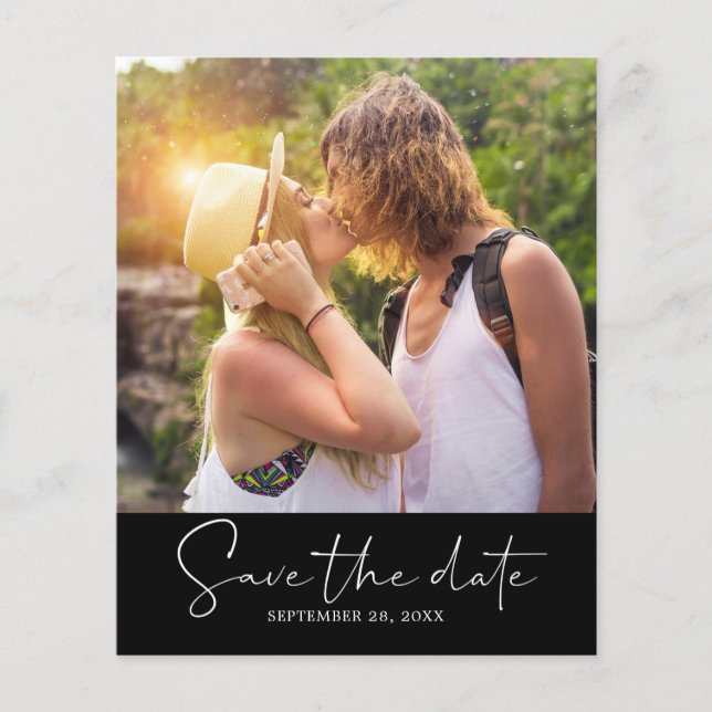 Budget Save the Date Skript Schwarzer Foto Flyer (Vorne)