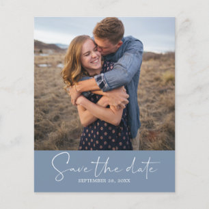 Budget Save the Date Skript Vintag Blue Foto Flyer