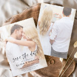 Budget Save the Date Transparente Foto Hochzeit Flyer<br><div class="desc">Budget Transparency,  das auf dem Vorder- und Rückseite eleganter und moderner Save the Date Hochzeitseinladungen personalisiertes Foto abdeckt - beinhaltet eine wunderschöne und elegante Schriftzeichen-Typografie für die Hochzeitsfeier.</div>