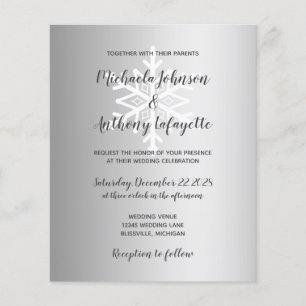 Budget-Schneeflocken-Silber-Winter-Hochzeitseinlad