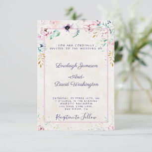 Budget Schöne rosa und violette Blumenhochzeit Inv Einladung