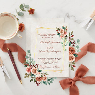 Budget Schöne Rose und goldene Hochzeit Einladung