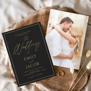 Budget Schwarz Gold Hochzeit Moderne Foto Bild Flyer