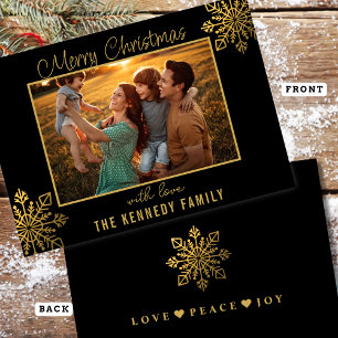 Budget Schwarz Gold Schneeflocke Frohe Weihnachten Mitteilungskarte