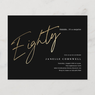 Budget Schwarz und Gold 80. Geburtstag Einladung