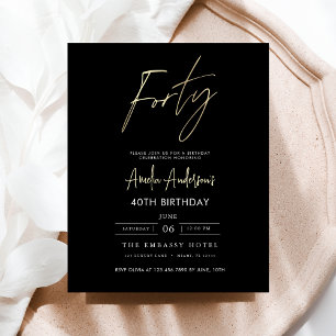 Budget Schwarz und Gold Script 40. Geburtstag Flyer