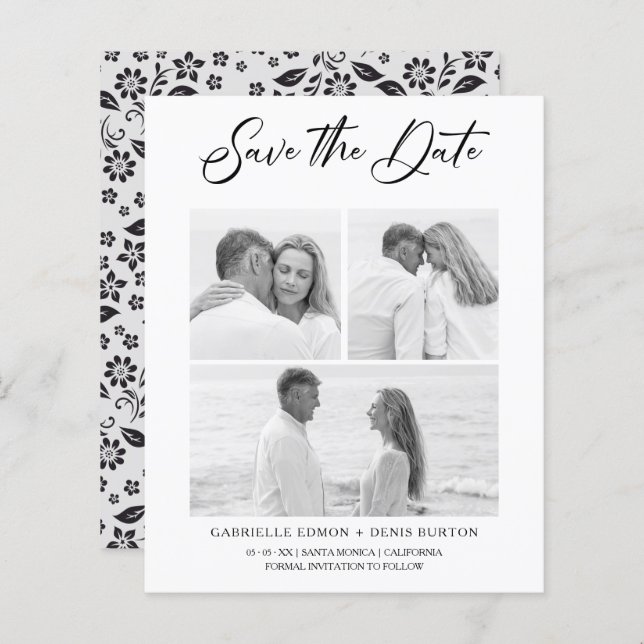 Budget Schwarz-weiß Floral 2 Fotos Trendy Collage (Vorne/Hinten)