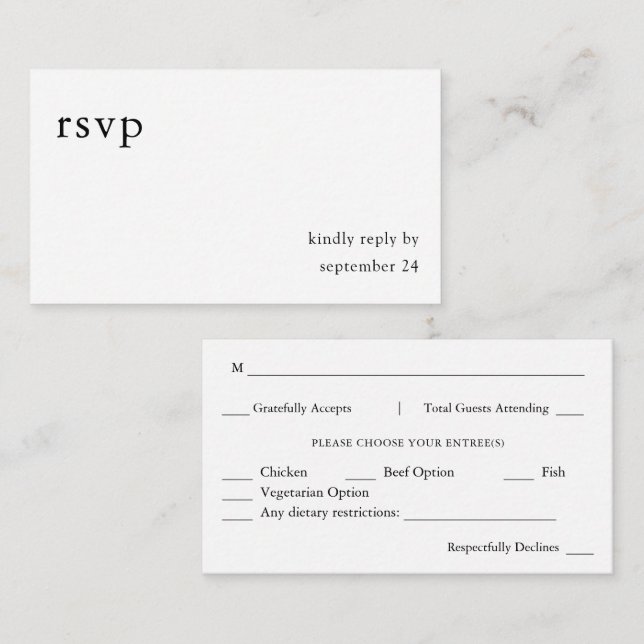 Budget Schwarz & Weiß Kalligrafie 9 Mahlzeiten Begleitkarte (Vorne/Hinten)