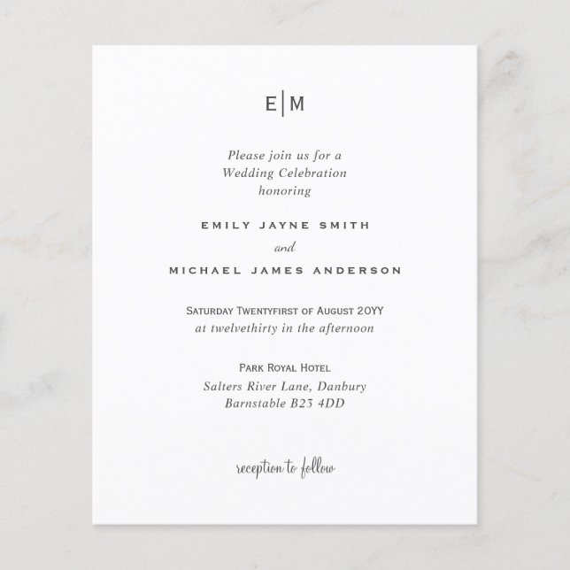 Budget Schwarz-weiß Moderne, einfache Hochzeit (Vorderseite)