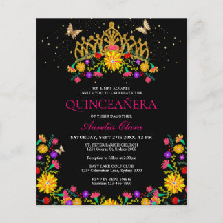 Budget Schwarze mexikanische Flora Gold Tiara Quin