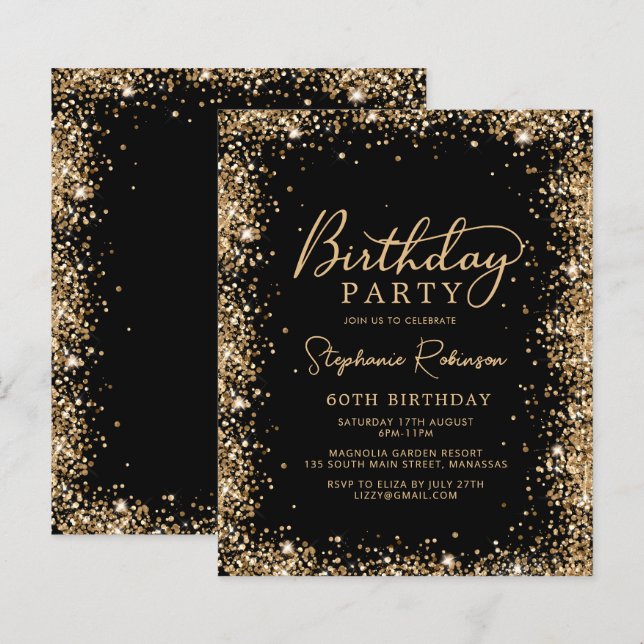 Budget Schwarzes Gold Glitter 60. Geburtstagseinla (Vorne/Hinten)