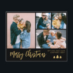 Budget Script Collage Pine Christmas Holiday Flyer<br><div class="desc">Budget Modernes, einfaches 4 Foto Collage Frohe Weihnachten Schwarz und Gold Pinsel Script Holiday Paper Flyer. Diese festliche, minimalistische, vier (4) Foto Familienurlaub-Karte verfügt über eine hübsche Collage aus Foto und Sprichwort "Frohe Weihnachten" Grußtext ist in einem handgeschriebenen Pinsel-Schriftart-Typ geschrieben. Auf der Rückseite verschneit Hintergrund. Hübsche Grußkarte für Ihre Familie...</div>